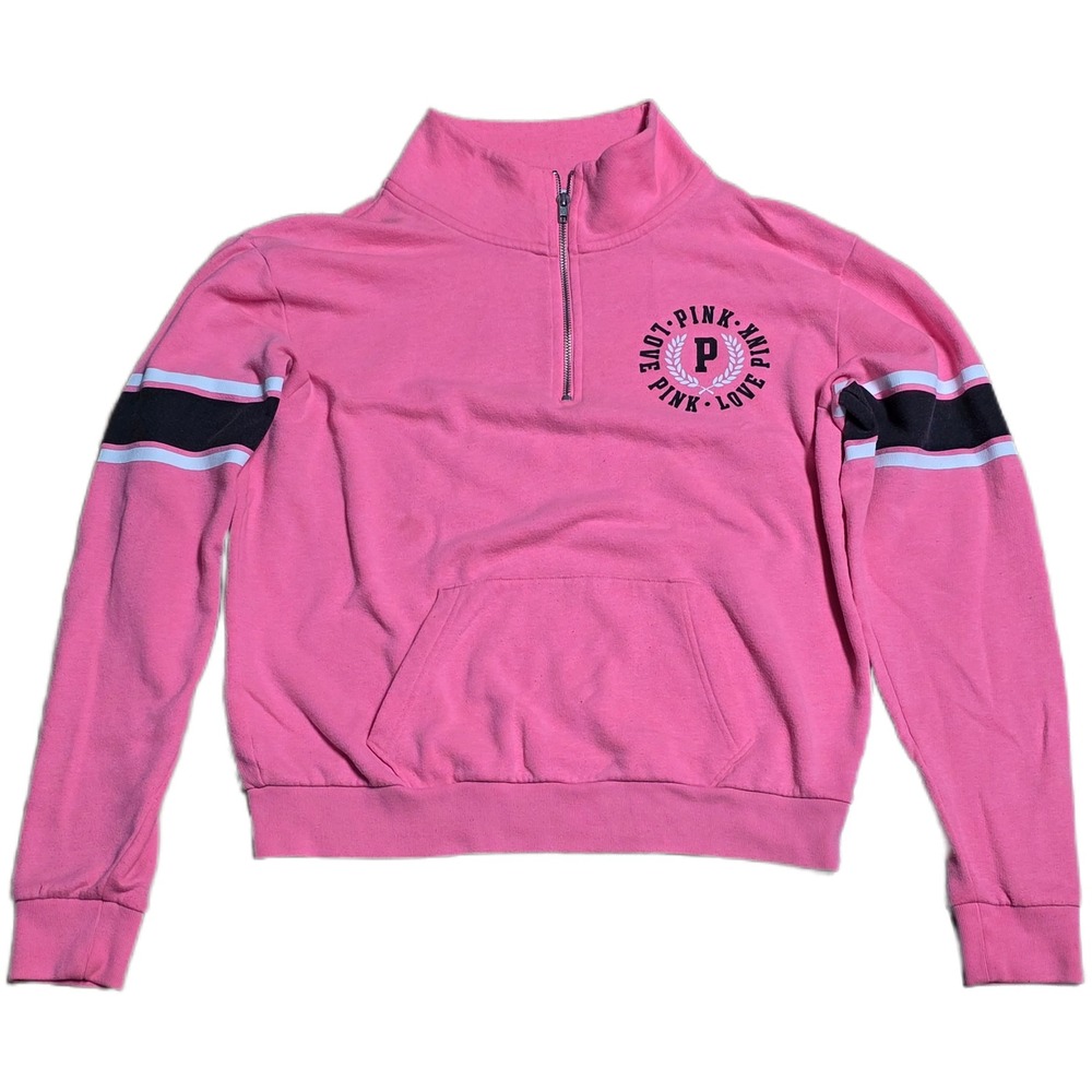 PINK Victoria Secret Sweatshirt Woman's Size Small Pink Quarter Zip Front Logo